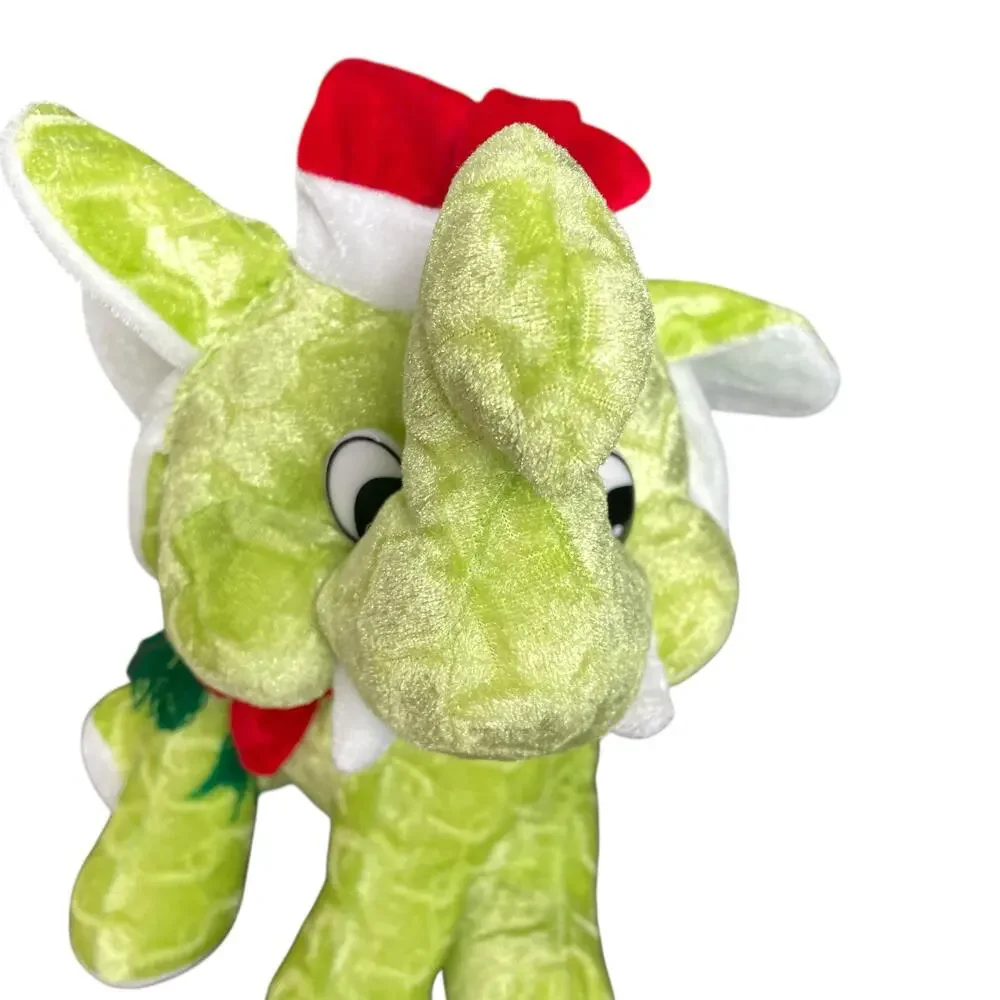 Christmas Elephant Plush Green Red Santa Hat Vintage Stuffed Animal Toy Bright